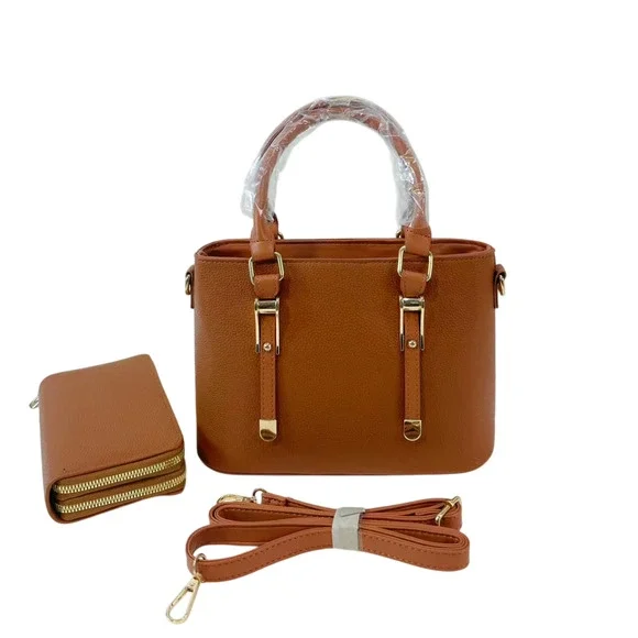 AR New York Handbag Wallet Set Women Beige PU Everyday Shoulder Satchel NWT - Picture 2 of 8